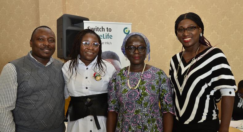 L-R: PR Specialist, 9mobile, Joshua Oluranti; Manager, ITProduction Support, 9mobile, Mofoluke Ojo; Head of NCC Lagos office andrep of EVC of NCC, Tolulase Omodele-Rufai, and PR Lead, 9mobile, ChinezeAmanfo during an event to mark Int’l Girls in ICT Day 2022 in Lagos.