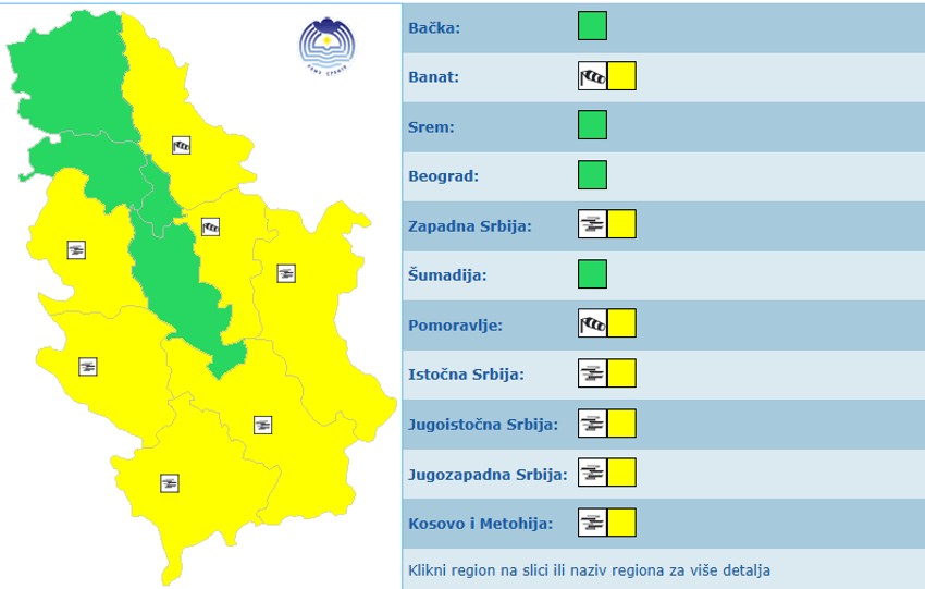 Meteoalarm za četvrtak
