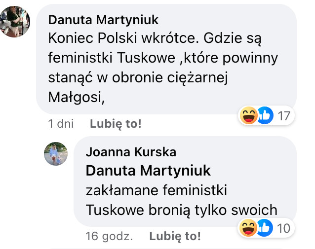 Danuta Martyniuk i Joanna Kurska bronią Małgorzaty Tomaszewskiej