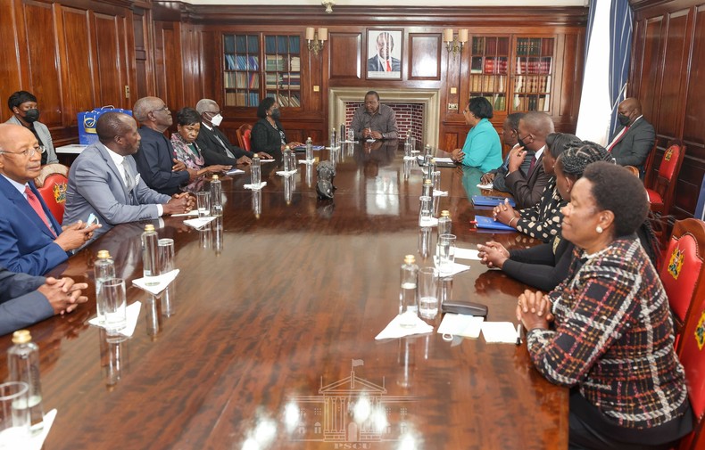 President Uhuru Kenyatta during a meeting with members of the NFDK at State House on Monday, July 25, 2022
