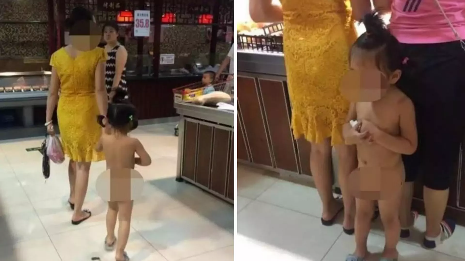 Matka i jej zupełnie naga córeczka robią zakupy w supermarkecie - Internauci krytykują "to nie plaża"