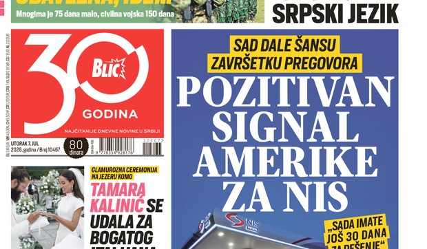 Blic naslovna strana za 7.7.