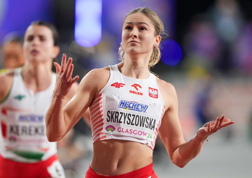 Pia Skrzyszowska po biegu eliminacyjnym w Glasgow (7.80)