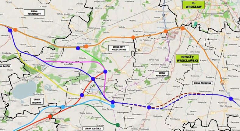 Planowane warianty przebiegu autostrady A4 pod Wrocławiem - GDDKiA