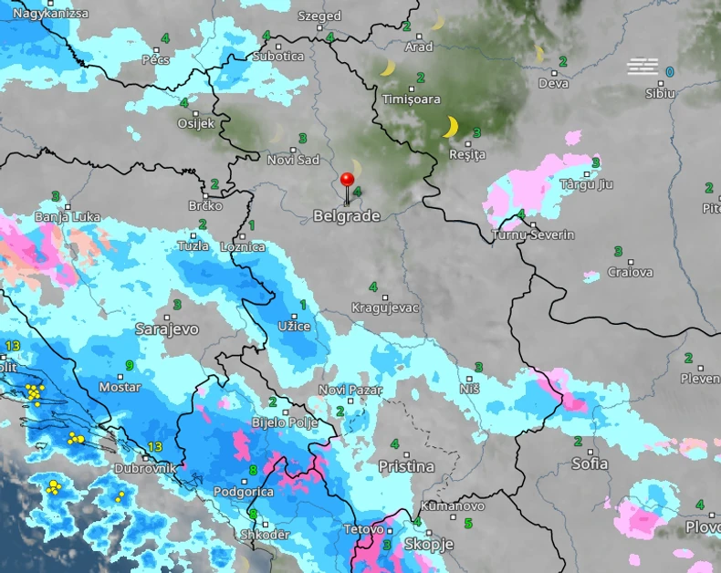 Kretanje kiše sutra u 3 časa