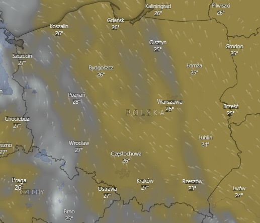 Zachmurzenie w niedzielę o 12:00