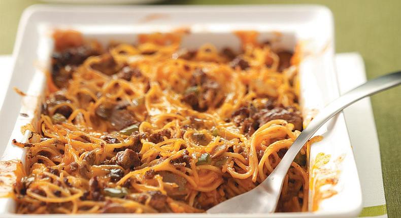 Beef spaghetti casserole [Taste of Home]