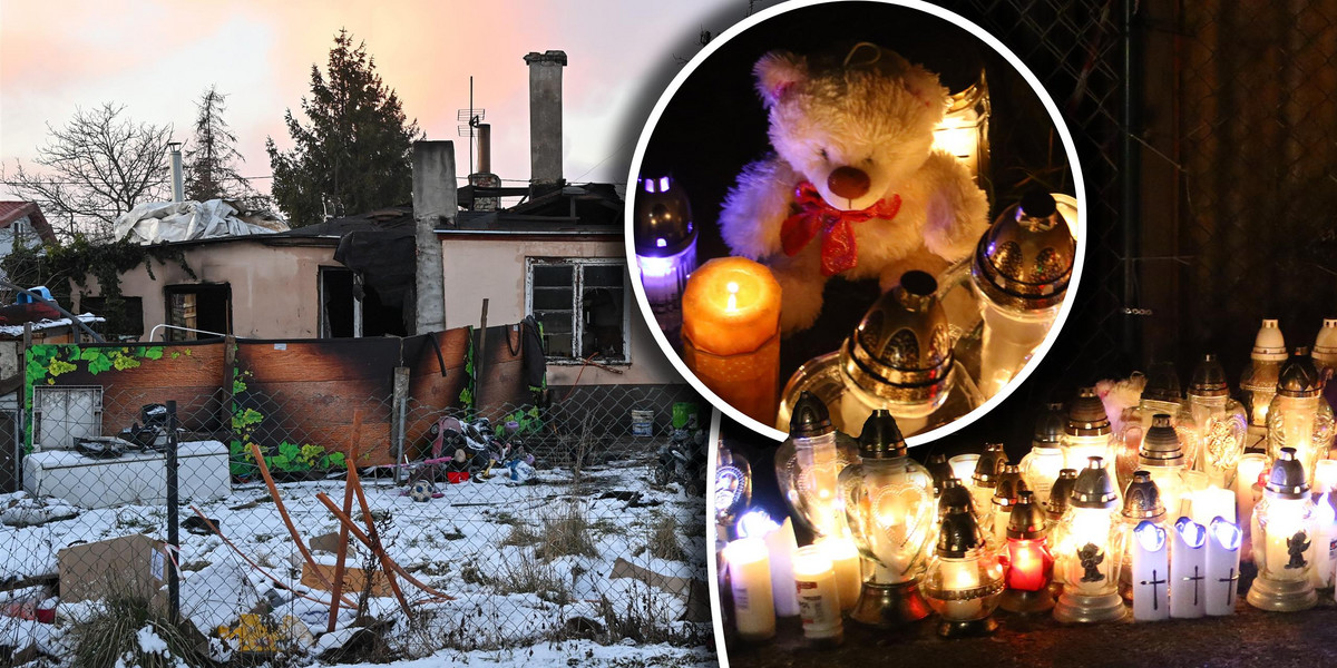 Rozdzierający serce widok przed domem, w którym w pożarze zginęło dwoje dzieci. 