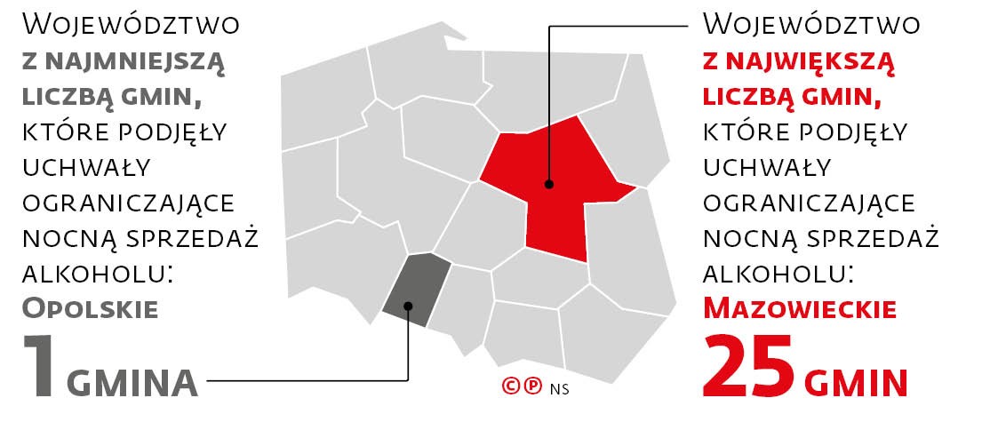 Województwo z najmniejszą liczbą gmin, które podjęły uchwały ograniczające nocną sprzedaż alkoholu: