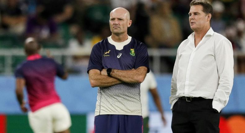 Jacques Nienaber (left) was confirmed on Friday as new South Africa head coach, taking over from  Rassie Erasmus (right) who remains as director of rugby