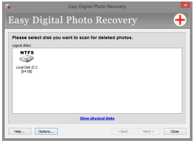 Główne okno programu do odzyskiwania plików graficznych - Easy Digital Photo Recovery