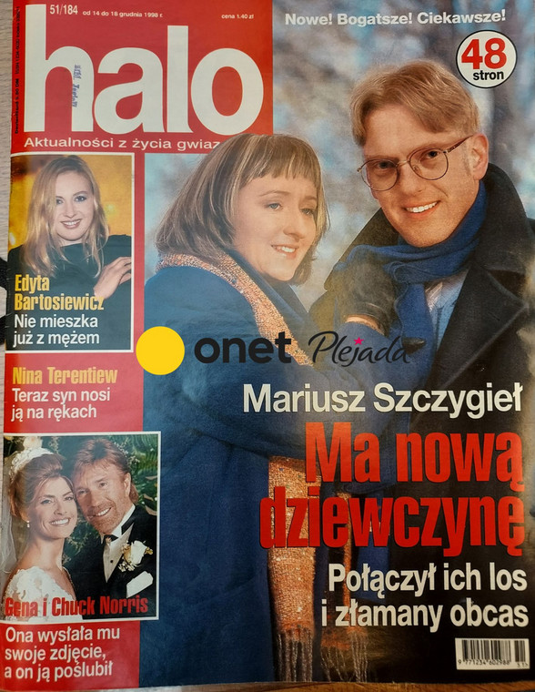 Mariusz Szczygieł i Jolanta "Yoka" Literska na okładce "Halo", grudzień 1998 r.