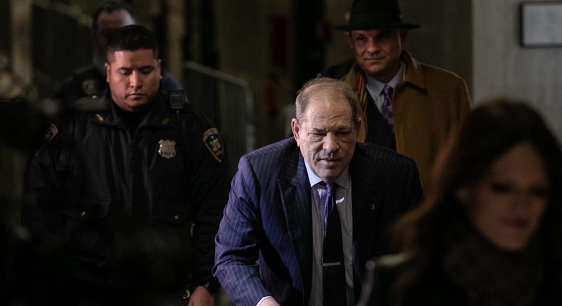 Harvey Weinstein arrives with his attorney Donna Rotunno criminal court on February 19, 2020 in New York City.Jeenah Moon/Getty Images; Chelsea Jia Feng/BI