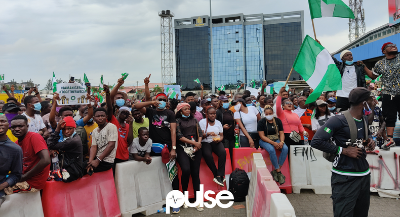 #EndSARS protesters at the Lekki Toll Gate, Lagos