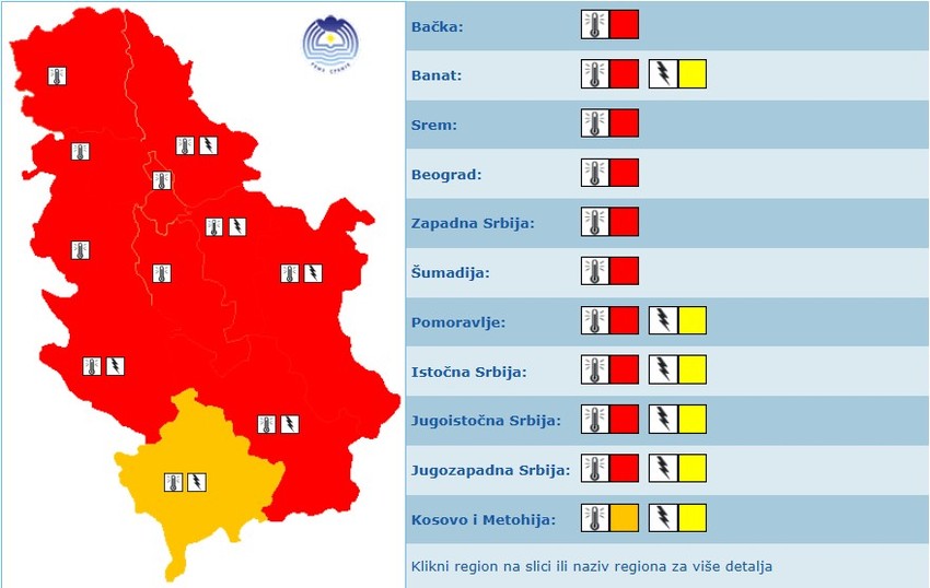 Meteoalarm za  četvrtak