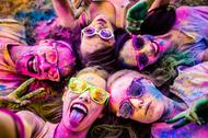 Multi-Ethnic Group Taking a Selfie at Holi Festival
