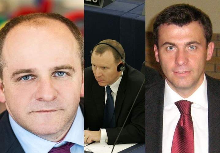 Paweł Kowal (Fot. Facebook), Jacek Kurski (Fot. AP), Wojciech Olejniczak (Fot. Wikimedia Commons). 'Jedynki' z Warszawy: SLD - Wojciech Olejniczak, PO - Danuta Huebner, PiS - Zdzisław Krasnodębski, Europa Plus Twój Ruch - Ryszard Kalisz, Polska Razem - Paweł Kowal, PSL - Grzegprz Benedykciński, Solidarna Polska - Jacek Kurski, Kongres Nowej Prawicy Michał Marusik -