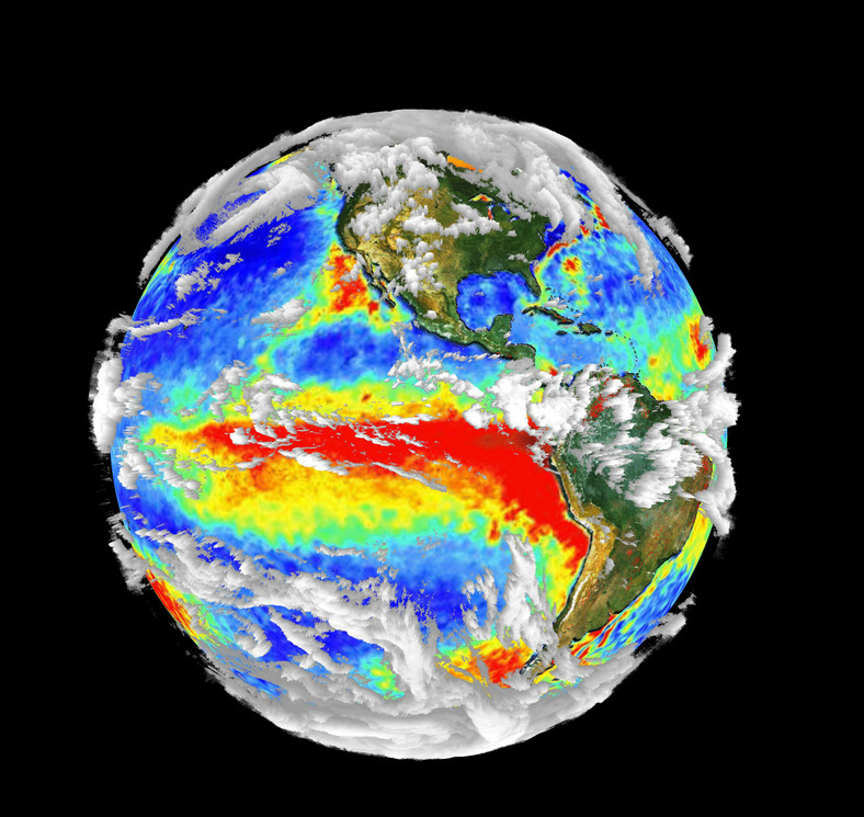 Zjawisko znane jako El Nino - zaznaczone na czerwono