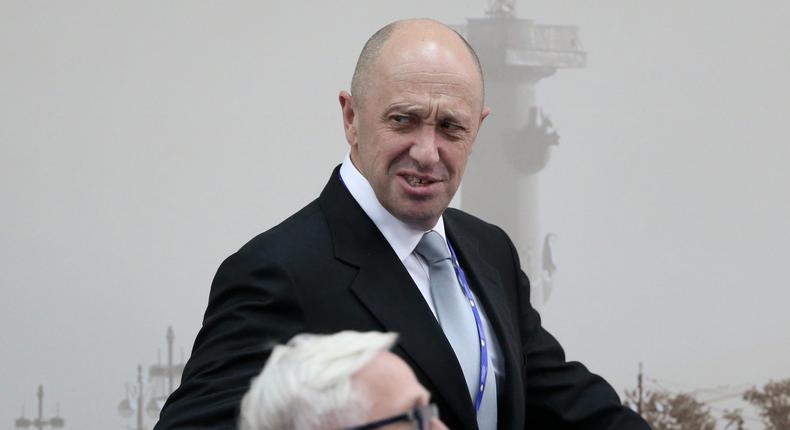 Russian billionaire and businessman Yevgeny Prigozhin (R) and RSPP President Alexander Shokhin (L) seen during the Saint Petersburg International Economic Forum SPIEF2016 on June 17, 2016 in Saint Petersburg, Russia.