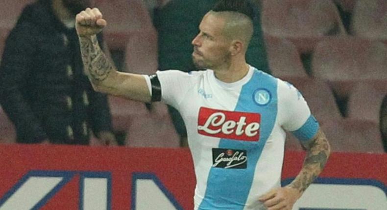 Napoli's midfielder from Slovakia Marek Hamsik aims for Diego Maradona's record of 115 goals after hitting his 104th in 3-0 win over Inter Milan