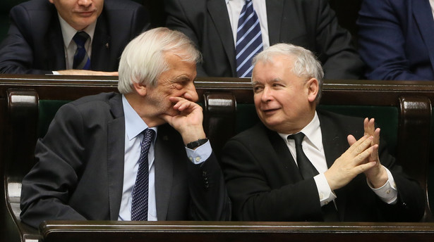 Wicemarszałek Sejmu Ryszard Terlecki i prezes PiS Jarosław Kaczyński podczas bloku porannych głosowań w Sejmie.