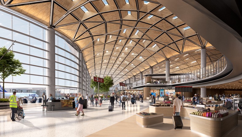 Część handlowa. Poziom 1. Wizualizacje CPK. Źródło: Foster + Partners.