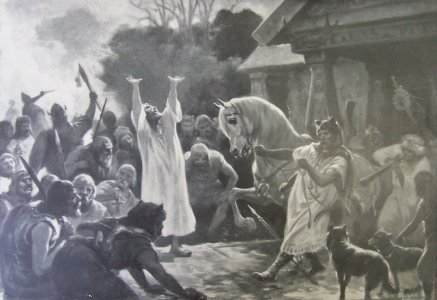 Reprodukcja obrazu Józefa Ryszkiewicza „Wróżba przed bitwą” (Domena publiczna)