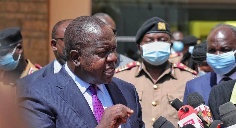 Interior CS Fred Matiang'i speaking to the media during a past address. 