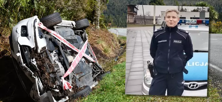 Wracała ze służby, gdy zobaczyła auto kołami do góry. Unosił się z niego dym