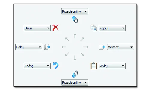 W panelu sterowania możemy skonfigurować funkcję realizowaną przez przesunięcie palca w każdym z kierunków