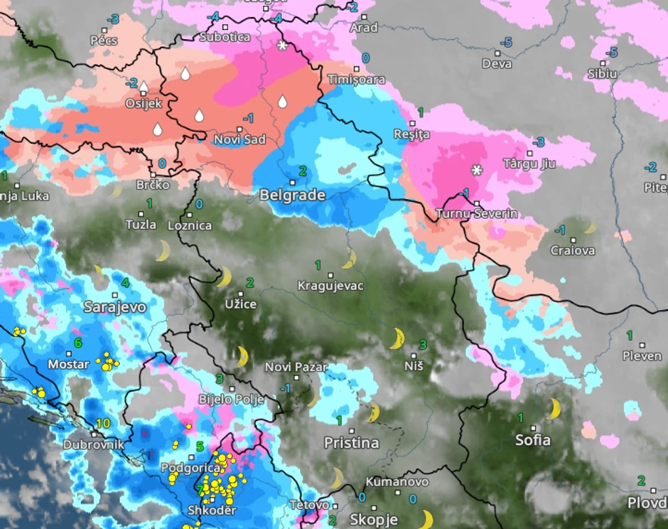 Kretanje padavina danas u 20 časova 