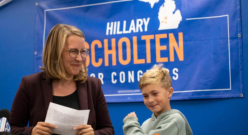 Rep. Hillary Scholten, a Democrat from Michigan, and her son.Bill Pugliano/Getty Images