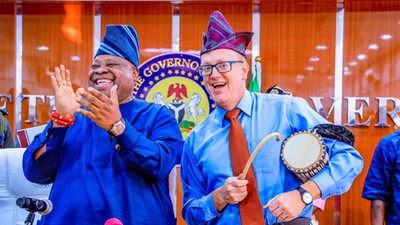 Osun State governor, Ademola Adeleke and Will Stevens, the US Consul General in Lagos. [Twitter:@AAdeleke01]