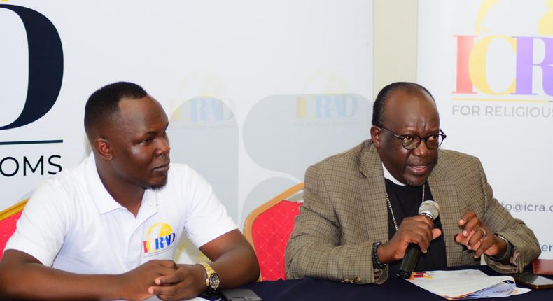 ICRAD's Rev Stephen Bamutungire and Wisdom K Peter addressing press on Wednesday