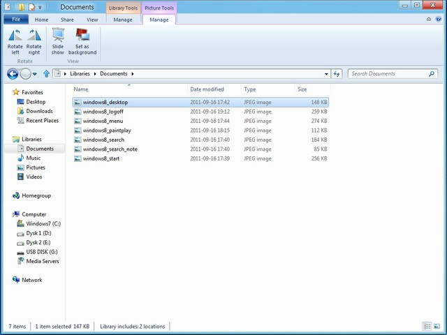 Windows8 - Menu Picture Tools pojawia się, jak zaznaczymy plik graficzny. Analogicznie pojawia się Music Tools, dla plików audio, oraz Video Tools dla plików wideo.