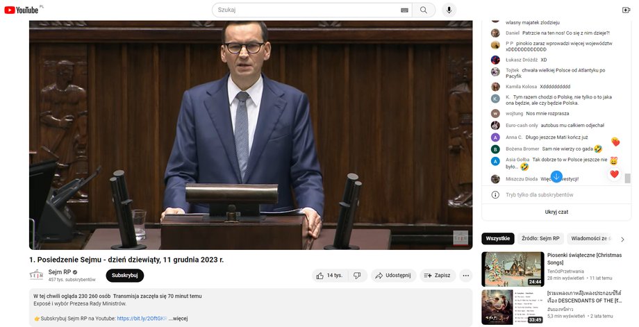 Exposé Mateusza Morawieckiego w Sejmie oglądało 230 tys. osób