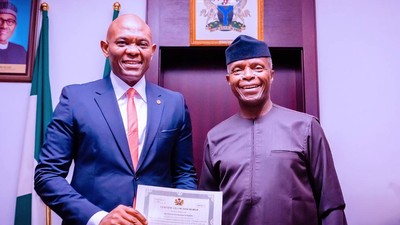 Billionaire businessman, Tony Elumelu (left), and Vice President Yemi Osinbajo (right) [Presidency]