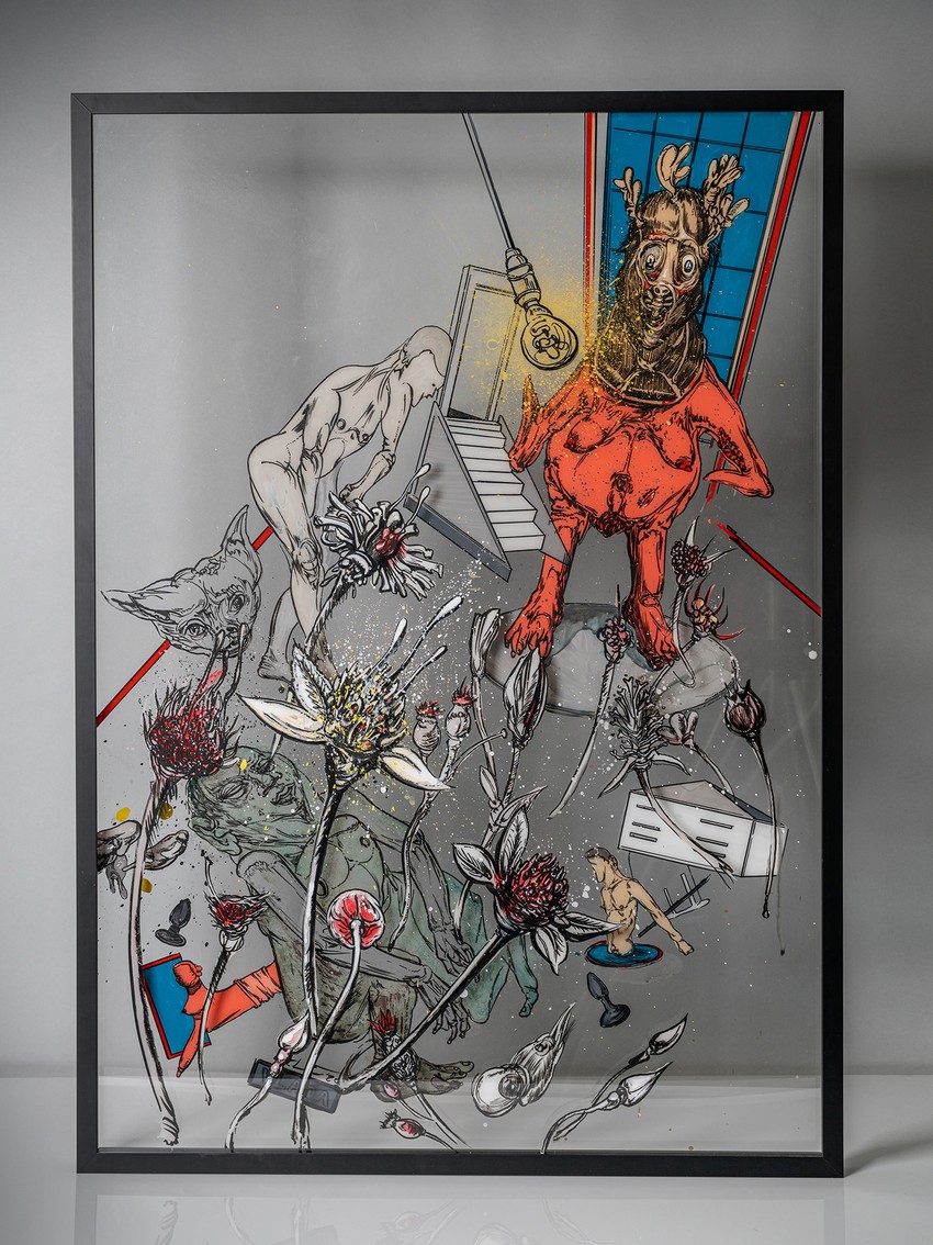 Vladimir Lalic Opresija I - tuš i akrilik na pleksiglasu - 70x100cm - 2020  