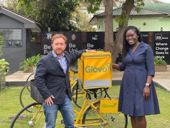 [L-R]: Glovo Co-founder, Sacha Michaud and General Manager of Glovo Ghana, Pearlyn Budu