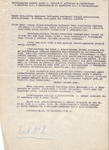 Depesza z polskiej ambasady