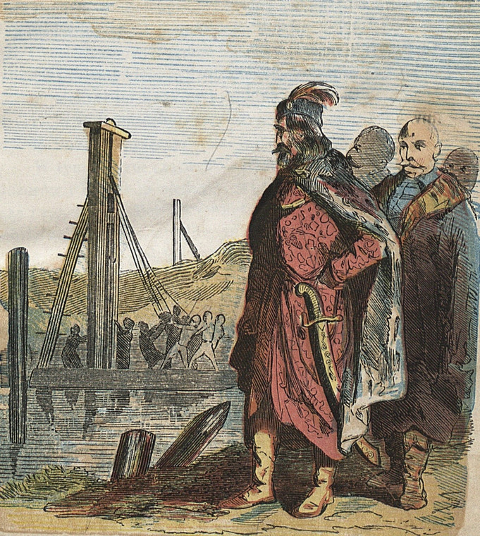 Bolesław Chrobry rozkazuje wbijać słupy graniczne. Ilustracja z XIX wieku. Wiele wskazuje na to, że najcięższe wojny z lat panowania tego władcy były częściowo efektem działań księżnej Emnild