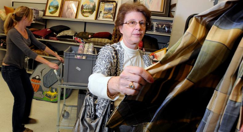 Women shop at a Goodwill store in Boulder, Colorado.