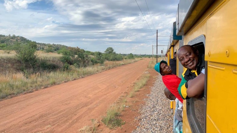 President Cyril Ramaphosa on a cummuter train