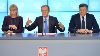 Donald Tusk oraz wicepremierzy Elżbieta Bieńkowska i Janusz Piechociński