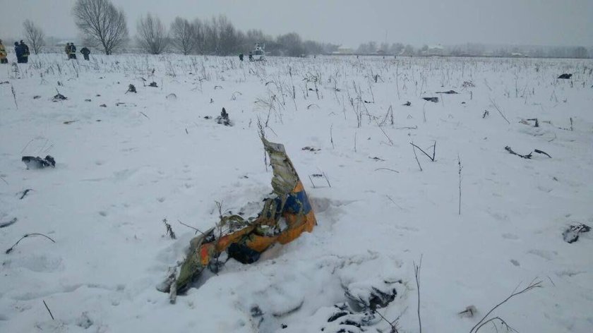 A view shows a scene where a short-haul regional Antonov AN-148 crashed after taking off from Moscow