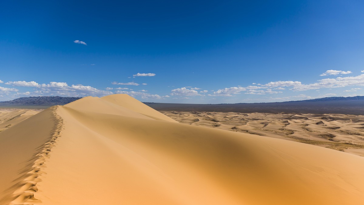 Gobi Desert Sand Dunes Foot Tracks