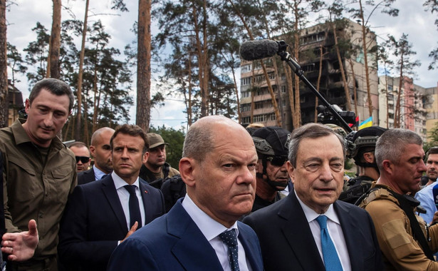 Emmanuel Macron, Olaf Scholz, Mario Draghi, Ołeksij Czernyszow