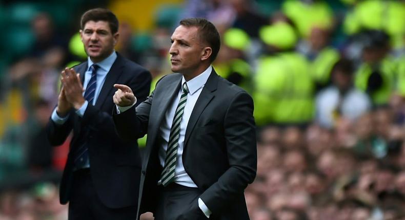 Steven Gerrard (left) and Brendan Rodgers went head to head in Scotland when they were in charge of Rangers and Celtic Creator: ANDY BUCHANAN