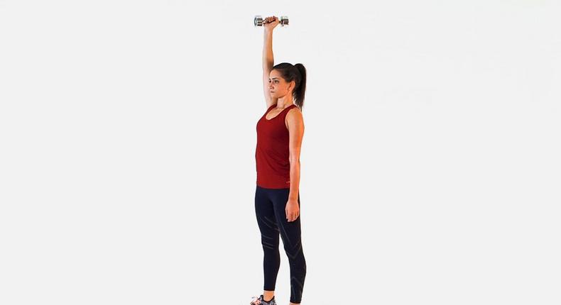 Single arm dumbbell thruster.