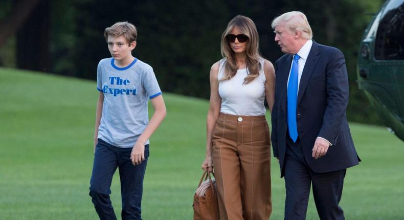 From left: Barron Trump, first lady Melania Trump, and President Donald Trump.